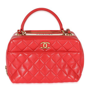 Chanel Red Quilted Lambskin CC Trendy Bowling Bag